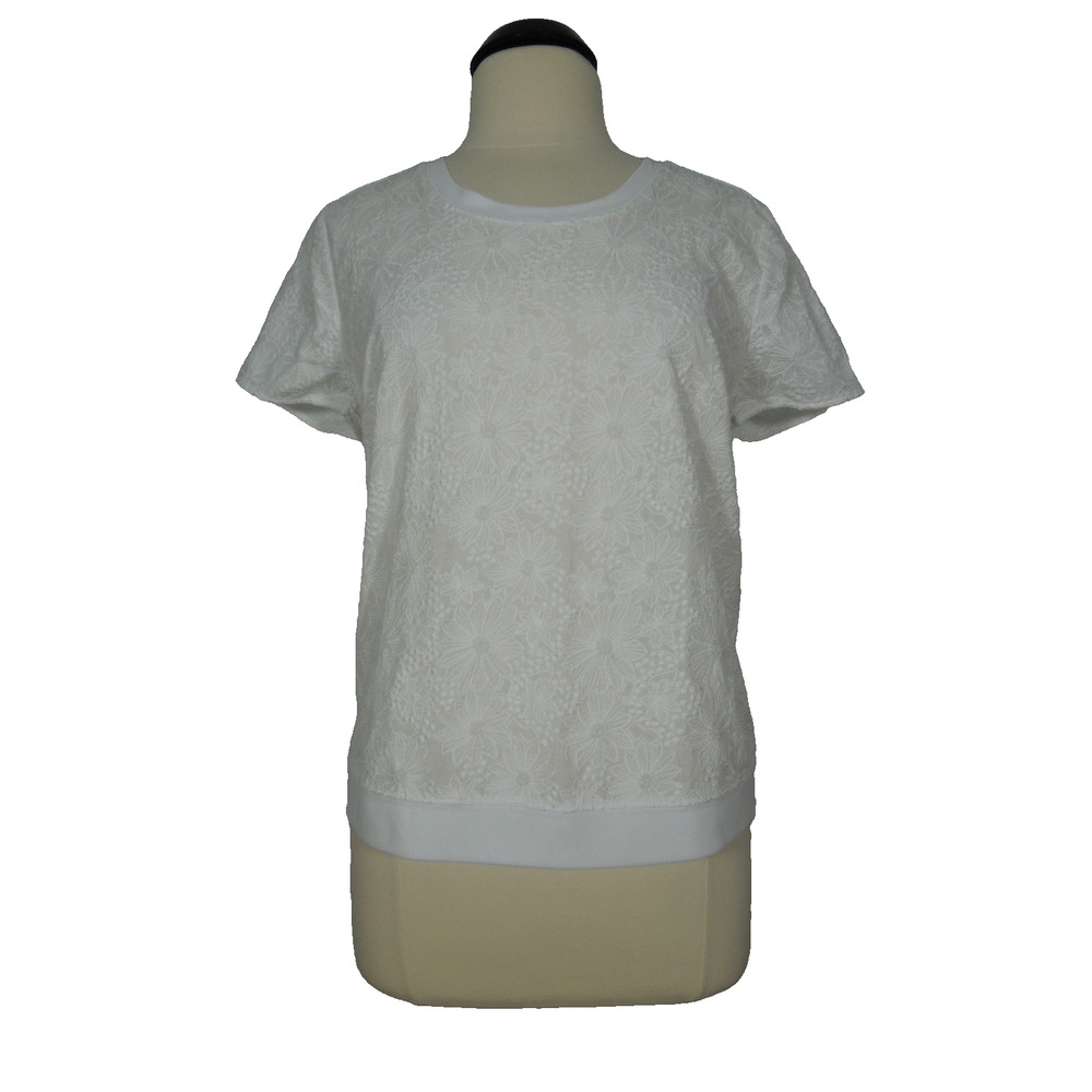 ANN TAYLOR size PL White Floral Embroidered Loose Fit Top Petites